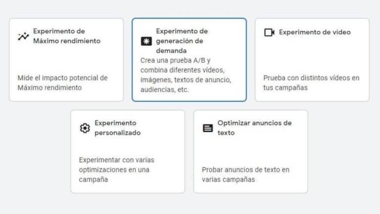 Experiments for Demand Gen in the online Google Ads interface
