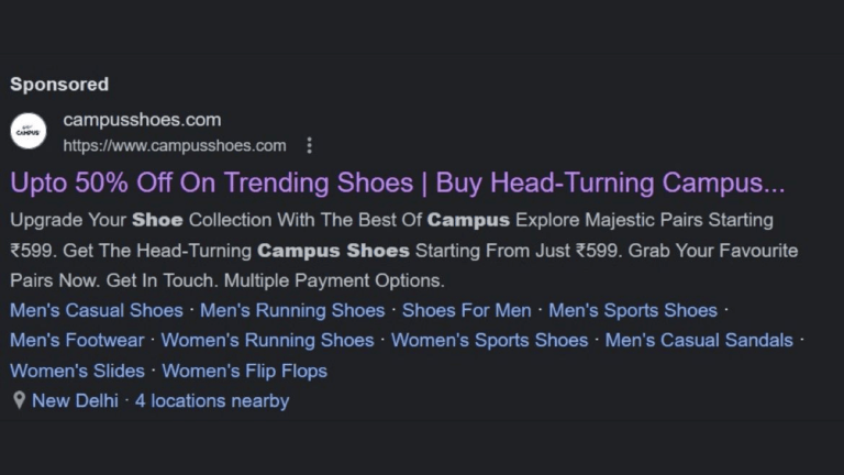 Discover trendy footwear at Campus Shoes with up to 50% off. Explore styles for men and women starting at just ₹599. Visit us in New Delhi or one of our four nearby locations. Enhance your search experience with sitelinks on www.campusshoes.com today!