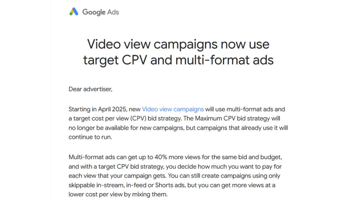 Voide View Target CPV & Multi-Format Ads For Video View Campaigns - PPC News Feed