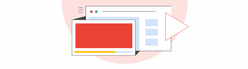 YouTube logo above the words "Activation Partners," with illustrated browser windows and a play button icon—perfect for YouTube media buying—in front of a large pink circle.