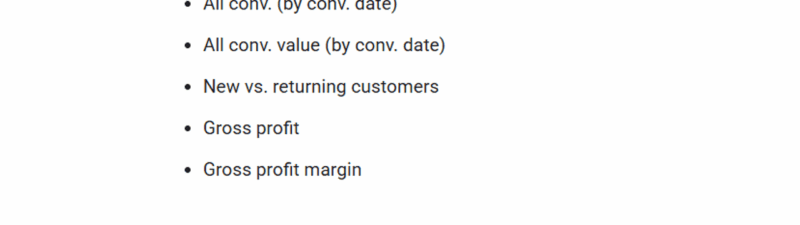 A section titled "More data from Google Ads" lists analytics fields such as conversions, conversion value, new vs. returning customers, gross profit, and gross profit margin, sourced via the Google Ads connector and ideal for optimizing AI-Powered Ads across the EU.