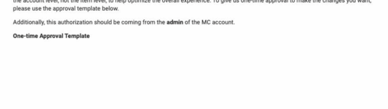 A screenshot of an email from Google explaining how to disable Google Smart Cropping for images on Google Shopping, with certain text boxes blurred for privacy and the phrase “One-time Approval Template” in bold.