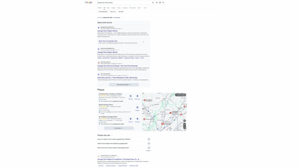 Google search results for "george brown funeral home" display business details, related websites, and a map with nearby funeral homes marked in the Local Pack section labeled "Places.