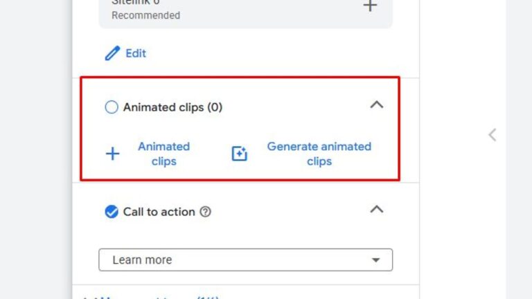 Screenshot of a web interface showing options to add or generate animated clips, with two buttons labeled "Animated clips" and "Generate animated clips" inside a red box.