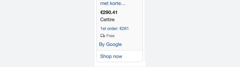 A black Zegna logo T-shirt with short sleeves is displayed for sale at €290.41 from Cettire, with free shipping and a first order offer of €261. "Shop now" button is visible at the bottom.