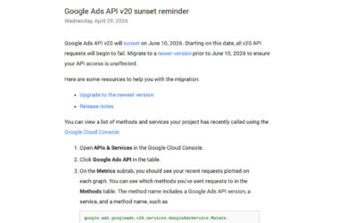 Google Ads API v20 Sunset Reminder