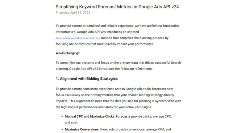 Google Ads API v24 Simplifies Keyword Forecast Metrics