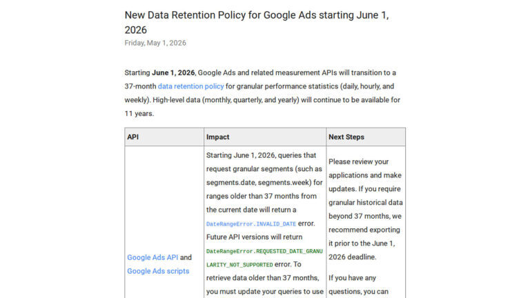 Data Retention Update In Google Ads