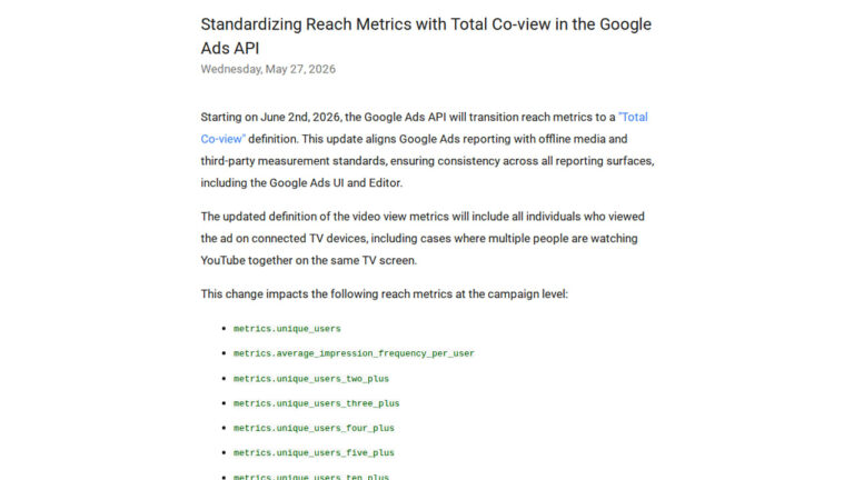 Google Ads API Transitioning to Total Co-view Reach Metrics