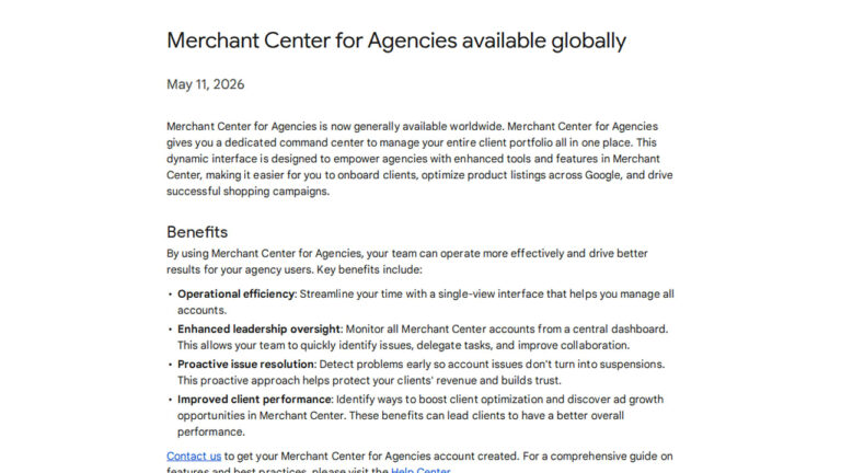 Merchant Center for Agencies Available Globally