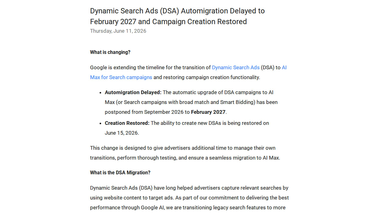 DSA Automigration Delayed to February 2027
