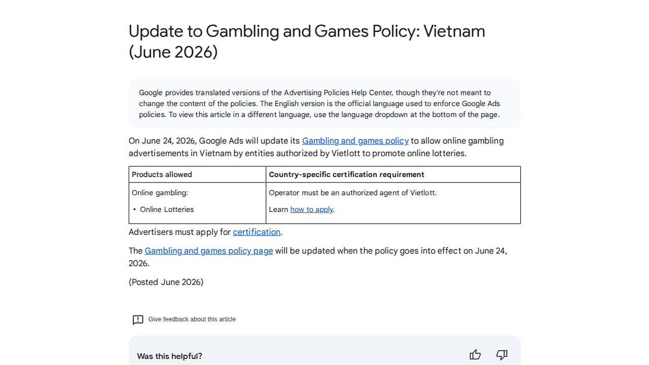 Gambling And Games Policy Update For Vietnam