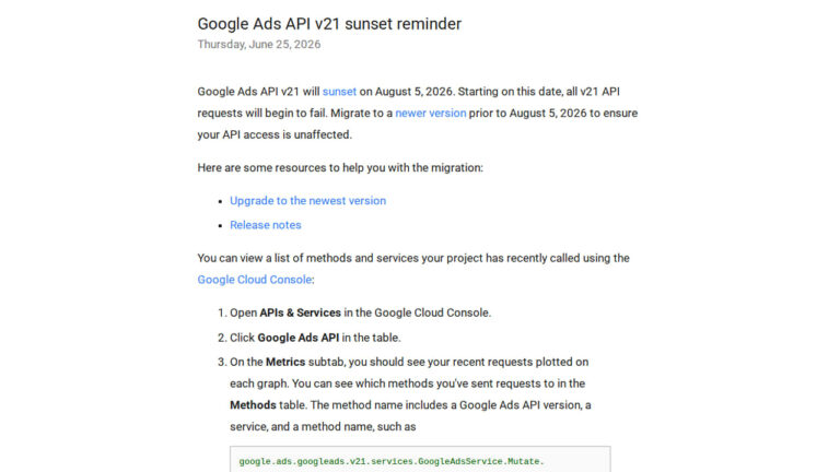 Google Ads API v21 Sunset Reminder