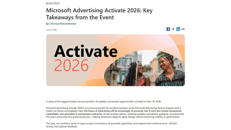 Microsoft Activate 2026 event banner showing two women smiling outdoors with text overlays for "Activate 2026" and colorful gradient background design