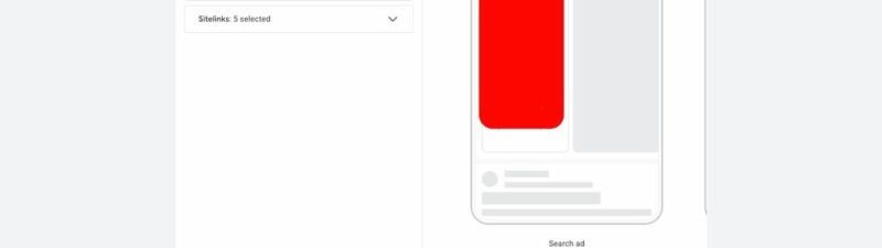 Screenshot of a Google Ads interface with a red arrow pointing to “Filter assets.” Asset types like images, videos, and headlines are listed on the left, and a sample Google search ad preview appears on the right.