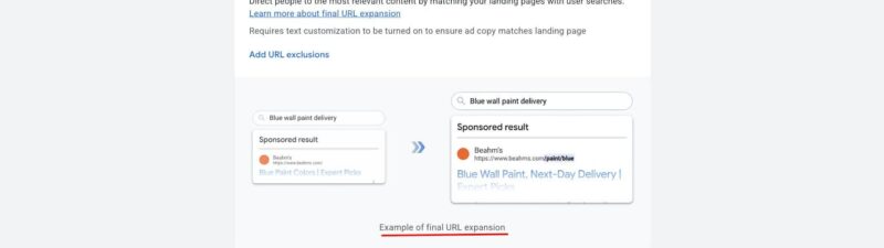 Two diagrams show Google ad examples. The first highlights customized ad text; the second shows a dynamic final URL matching the user’s search. Both illustrate how ads can be tailored for relevance.