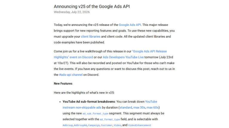 Google Ads API v25 Released With New Features