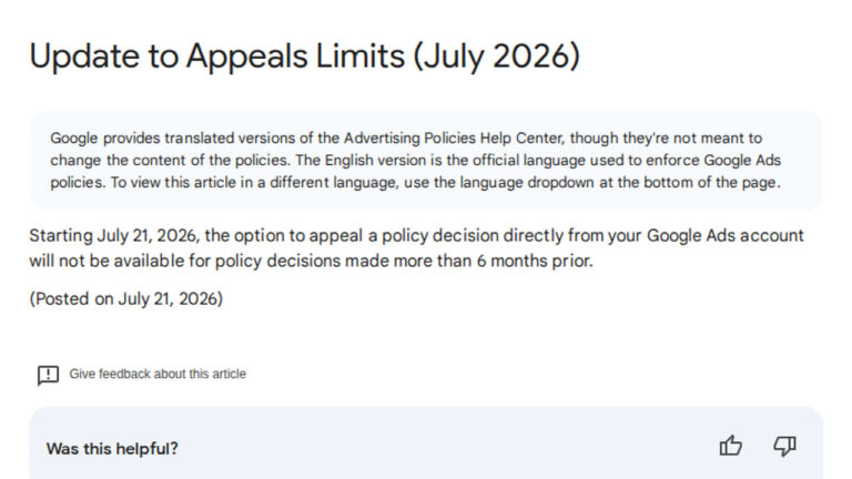 Google Limits Appeals for Older Policy Decisions