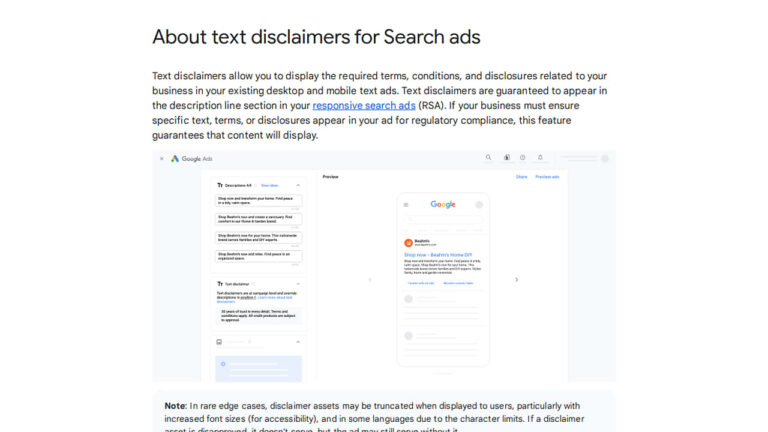 Help Page Released for Text Disclaimers in Search Ads