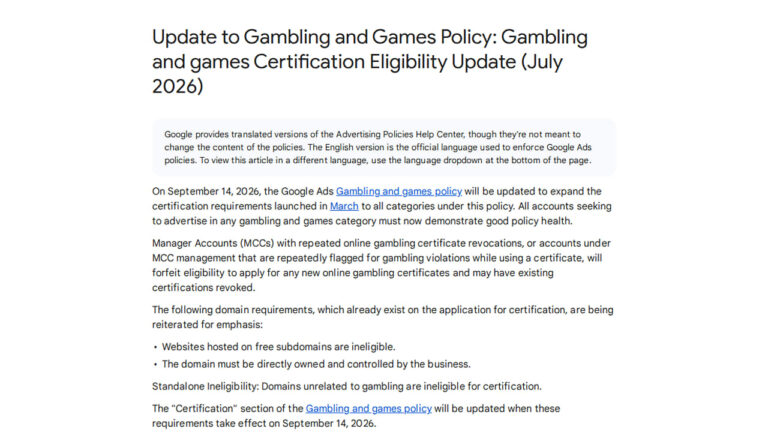 Update to Gambling and Games Policy