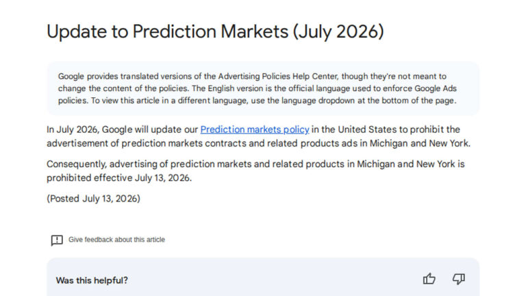 Update to Prediction Markets Policy in July 2026