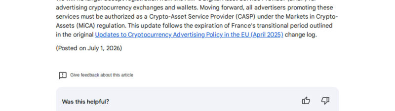 Updates to Cryptocurrency Advertising Policy in France