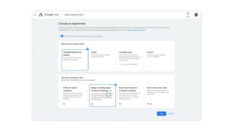 AI Max experiments, budget and bidding tools in Google Ads
