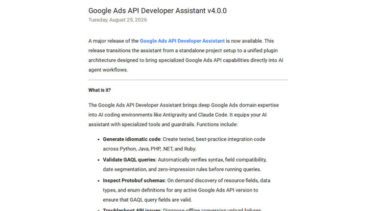 Google Ads API Developer Assistant v4.0.0 Released
