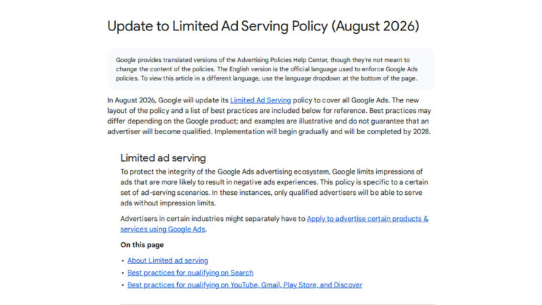 Google Expands Limited Ad Serving Policy to All Google Ads