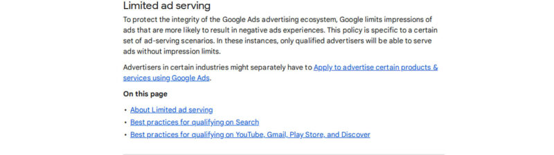 Google Expands Limited Ad Serving Policy to All Google Ads