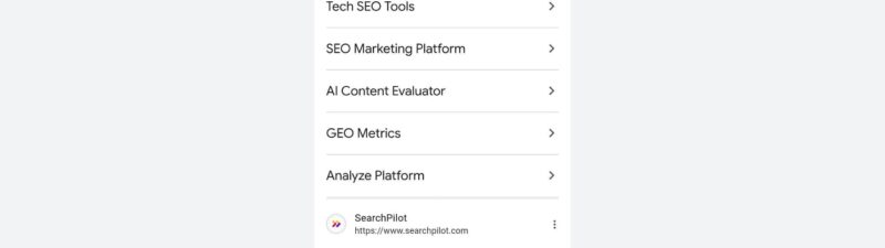 A Google search result shows a sponsored ad for lumar.io, a SEO marketing tool offering free audits. Below are links to Tech SEO Tools, SEO Marketing Platform, AI Content Evaluator, GEO Metrics, and Analyze Platform.