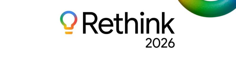 YouTube and Google logos with Rethink 2026 conference branding and lightbulb icon on white background