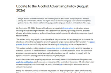 Update to Alcohol Advertising Policy
