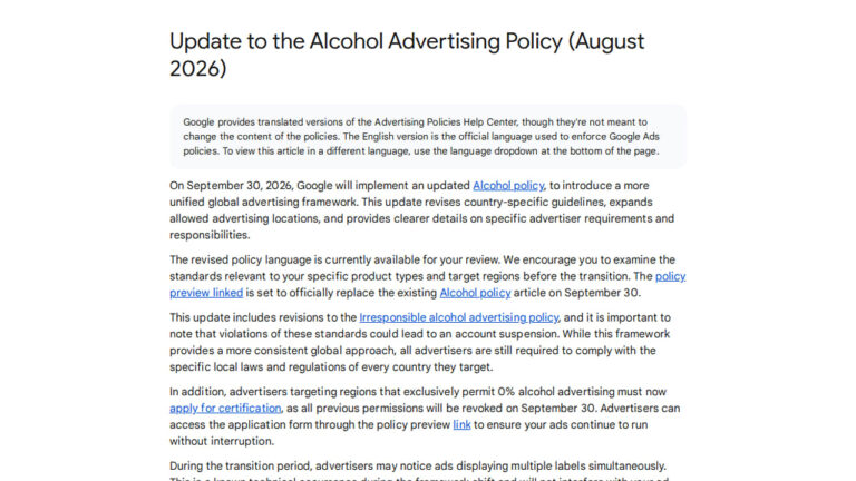 Update to Alcohol Advertising Policy