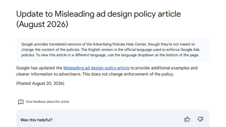 Update to Misleading Ad Design Policy