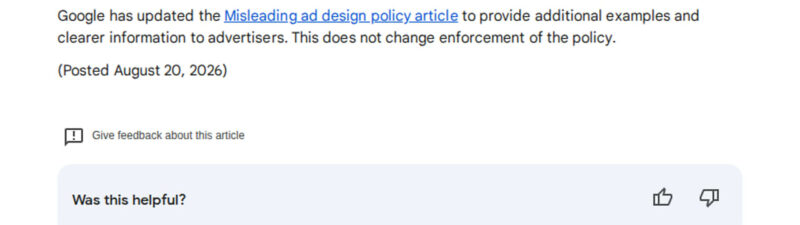 Update to Misleading Ad Design Policy