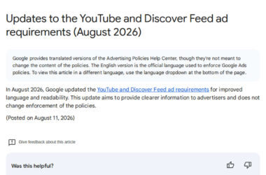 Updates to YouTube and Discover Feed Ad Requirements