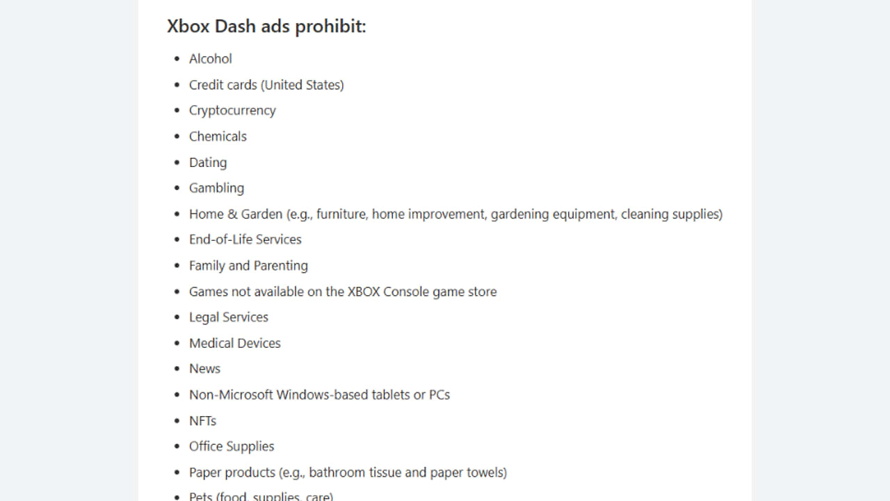 Microsoft Rewrites Xbox Dash Ad Rules With Long Prohibited List