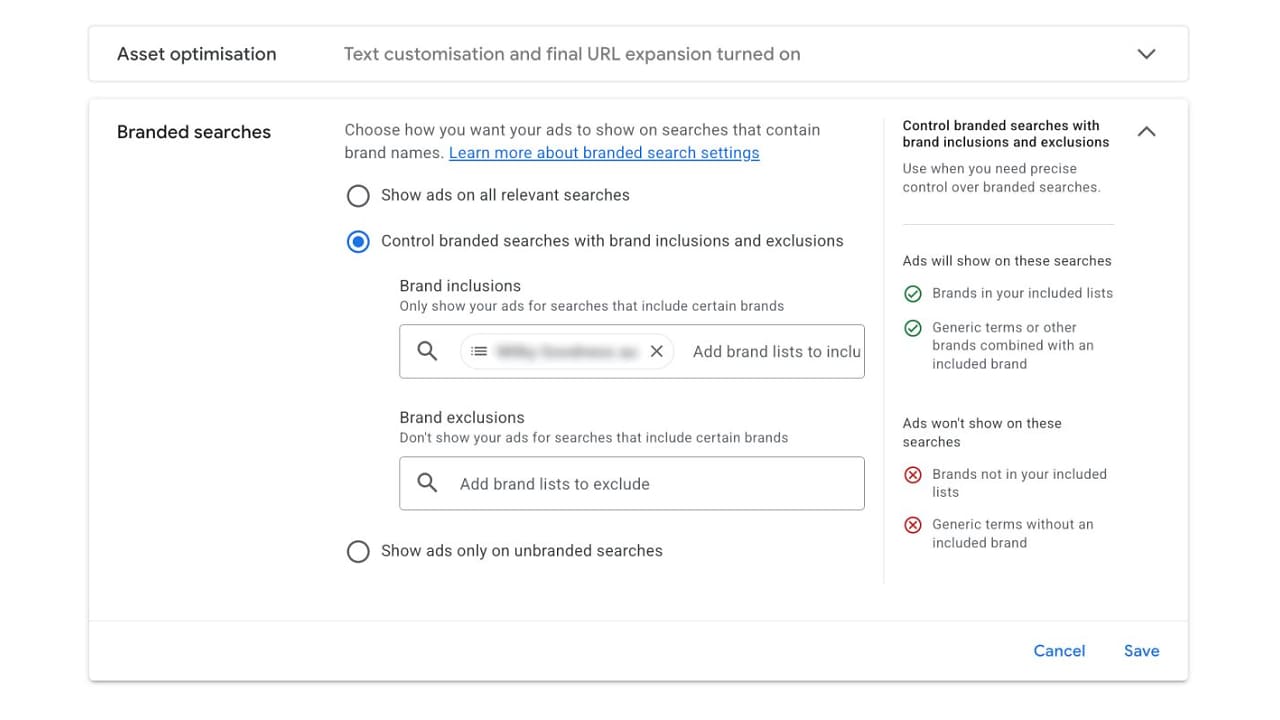 AI Max UI Update Adds Branded Search Control