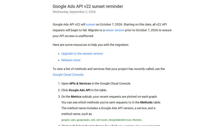 Google Ads API v22 Set to Stop Functioning in October