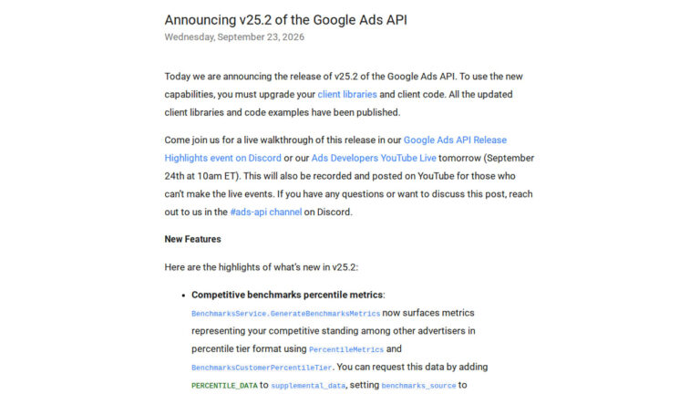 Google Ads API v25.2 Introduces Competitive Benchmarks