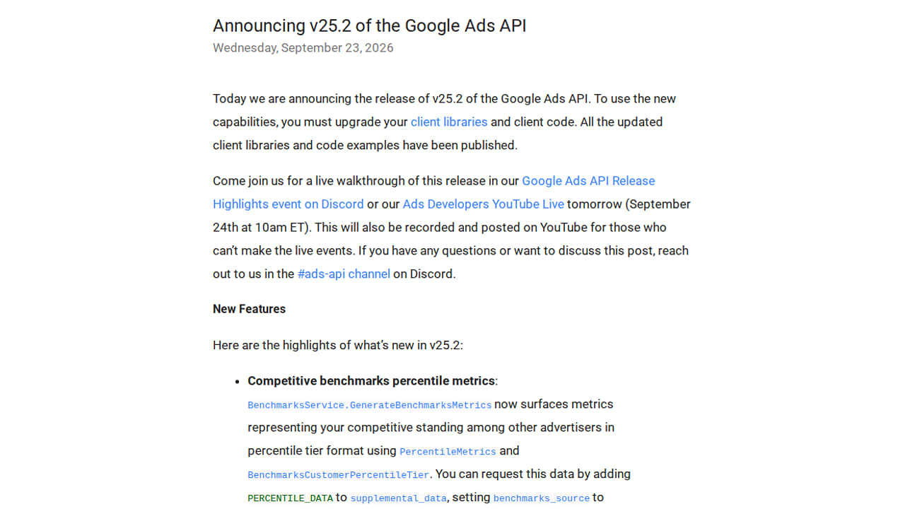 Google Ads API v25.2 Introduces Competitive Benchmarks