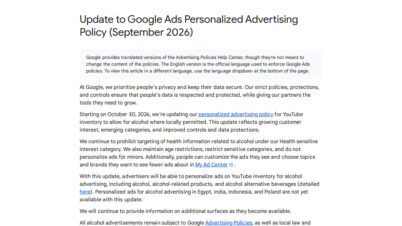 Google Ads Updates Personalized Advertising Policy