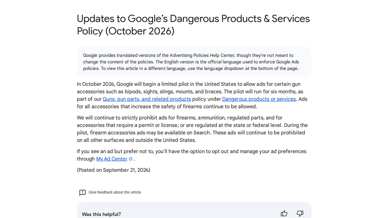 Google to Pilot Gun Accessories Ads in US