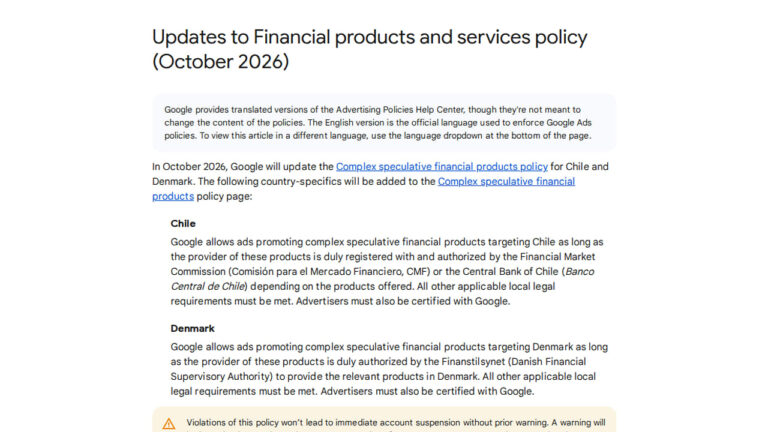 Google Updates Financial Products Policy for Chile and Denmark