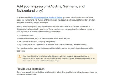 Merchant Center Drops Impressum Requirement for Local Listings in DACH