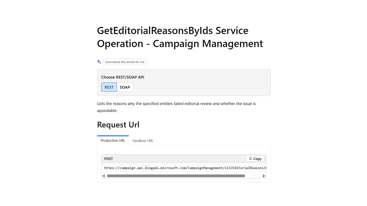 Microsoft Ads API Returns Editorial Reasons for Assets