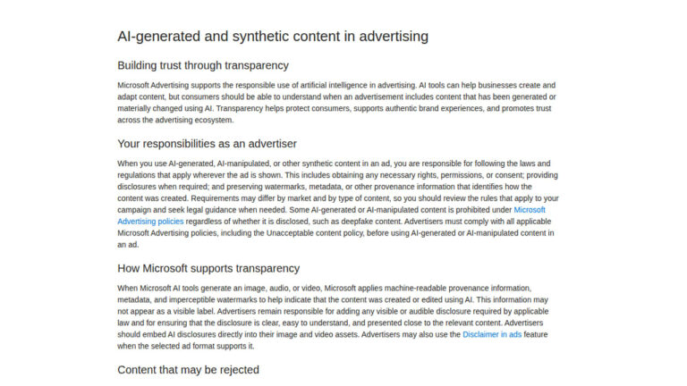 Microsoft Advertising Publishes AI Content Transparency Rules