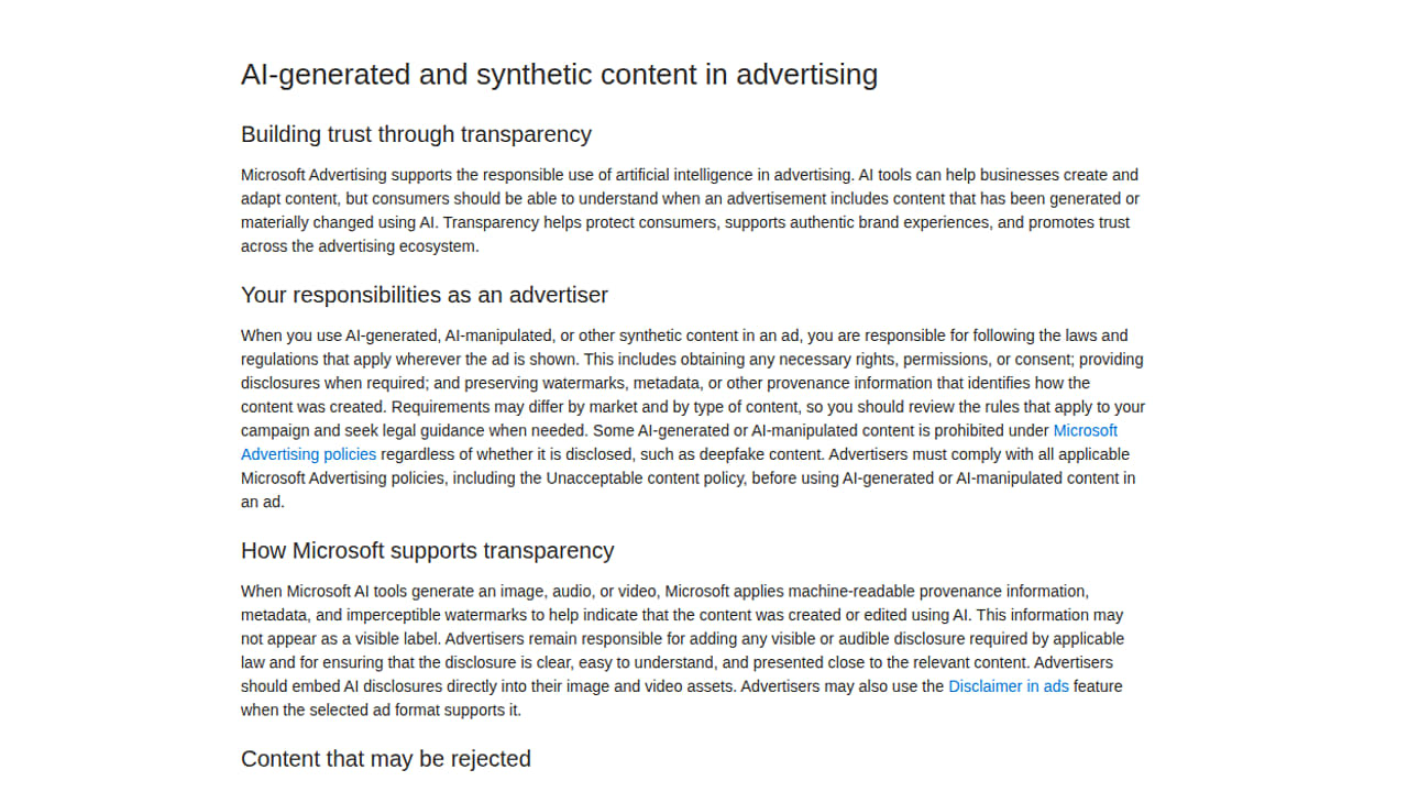 Microsoft Advertising Publishes AI Content Transparency Rules