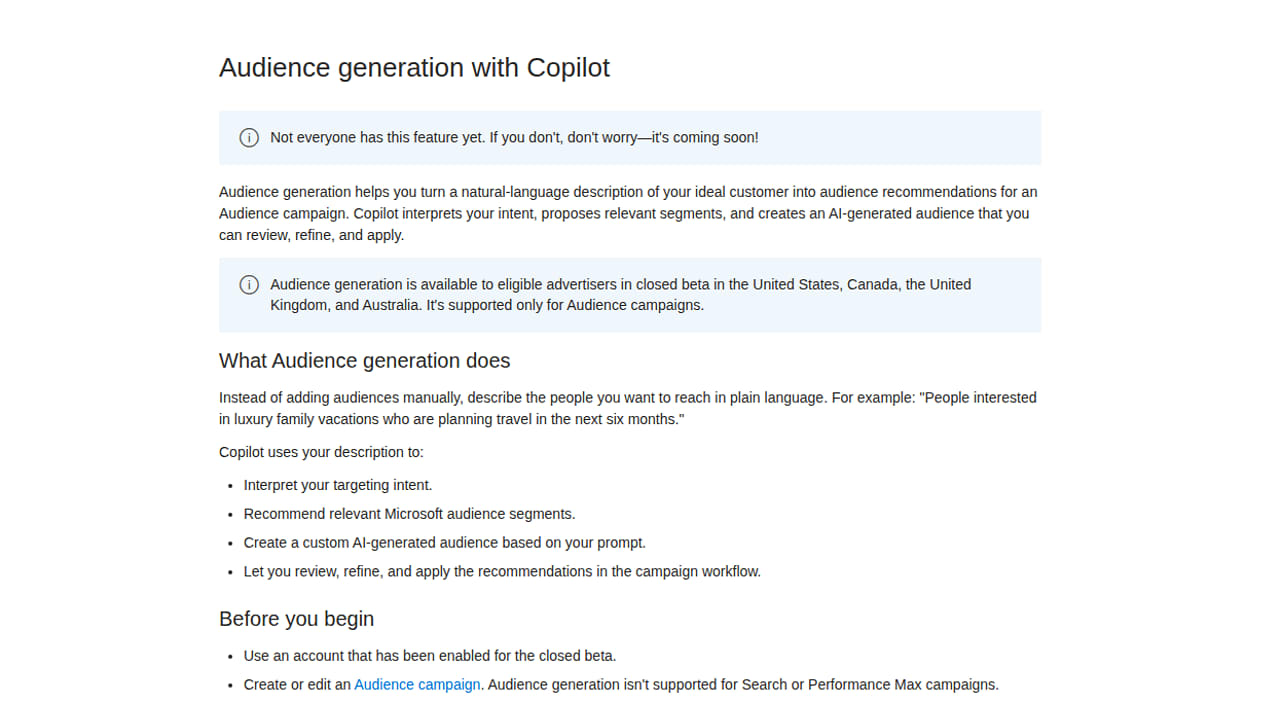 Microsoft Advertising Tests Copilot Audience Generation for Audience Campaigns
